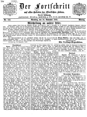 Der Fortschritt auf allen Gebieten des öffentlichen Lebens Montag 30. November 1868