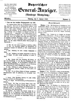 Bayerischer General-Anzeiger (Nürnberger Abendzeitung) Dienstag 7. Januar 1862