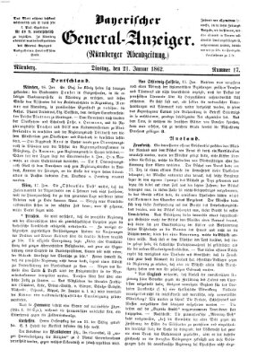 Bayerischer General-Anzeiger (Nürnberger Abendzeitung) Dienstag 21. Januar 1862