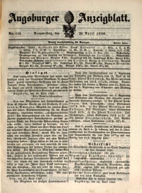 Augsburger Anzeigeblatt Donnerstag 30. April 1846