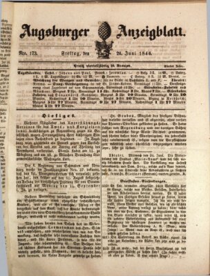 Augsburger Anzeigeblatt Freitag 26. Juni 1846