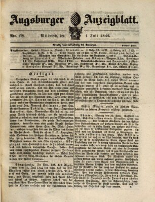 Augsburger Anzeigeblatt Mittwoch 1. Juli 1846