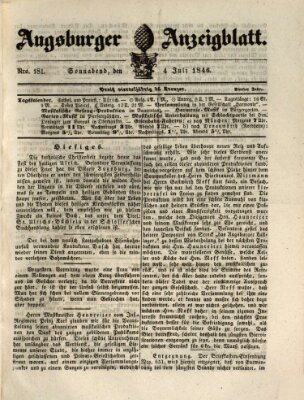 Augsburger Anzeigeblatt Samstag 4. Juli 1846