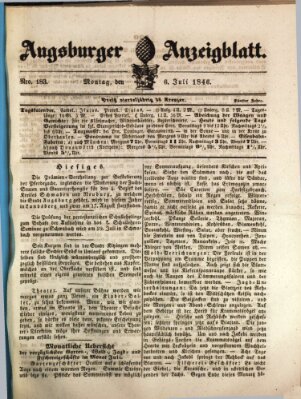 Augsburger Anzeigeblatt Montag 6. Juli 1846