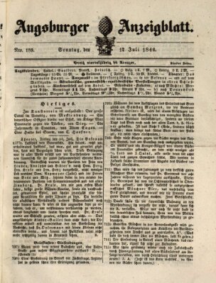 Augsburger Anzeigeblatt Sonntag 12. Juli 1846