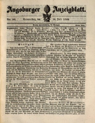 Augsburger Anzeigeblatt Donnerstag 16. Juli 1846