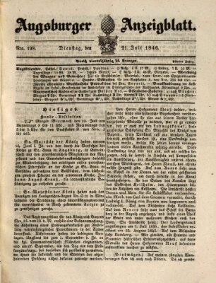 Augsburger Anzeigeblatt Dienstag 21. Juli 1846