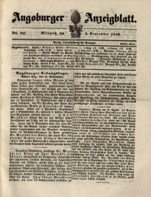 Augsburger Anzeigeblatt Mittwoch 2. September 1846