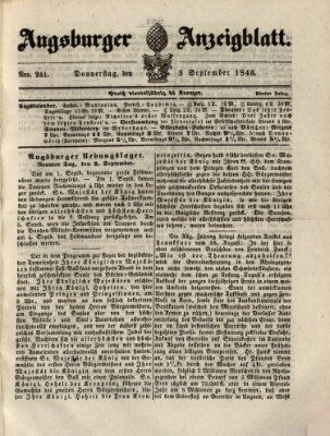 Augsburger Anzeigeblatt Donnerstag 3. September 1846