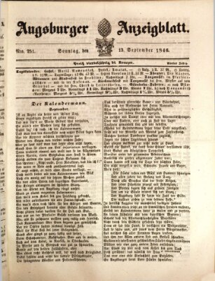 Augsburger Anzeigeblatt Sonntag 13. September 1846