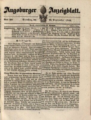 Augsburger Anzeigeblatt Dienstag 22. September 1846