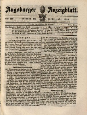 Augsburger Anzeigeblatt Mittwoch 30. September 1846