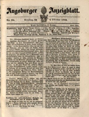 Augsburger Anzeigeblatt Dienstag 6. Oktober 1846