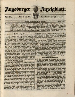 Augsburger Anzeigeblatt Mittwoch 21. Oktober 1846