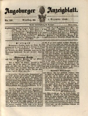 Augsburger Anzeigeblatt Dienstag 1. Dezember 1846