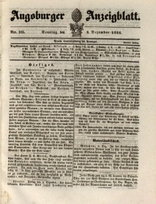 Augsburger Anzeigeblatt Sonntag 6. Dezember 1846