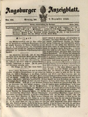 Augsburger Anzeigeblatt Montag 7. Dezember 1846