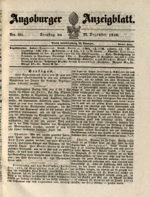 Augsburger Anzeigeblatt Dienstag 22. Dezember 1846