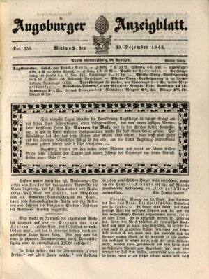 Augsburger Anzeigeblatt Mittwoch 30. Dezember 1846