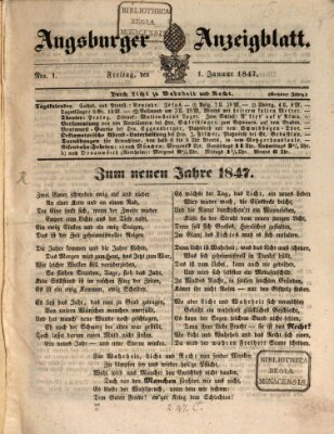 Augsburger Anzeigeblatt Freitag 1. Januar 1847