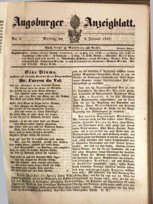 Augsburger Anzeigeblatt Montag 4. Januar 1847