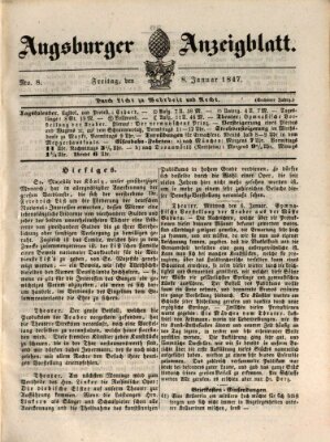 Augsburger Anzeigeblatt Freitag 8. Januar 1847