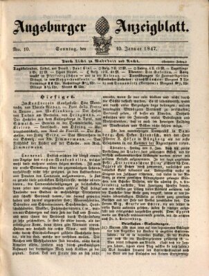 Augsburger Anzeigeblatt Sonntag 10. Januar 1847