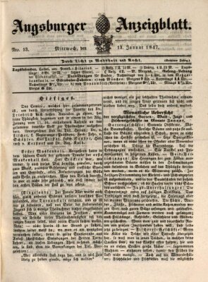 Augsburger Anzeigeblatt Mittwoch 13. Januar 1847