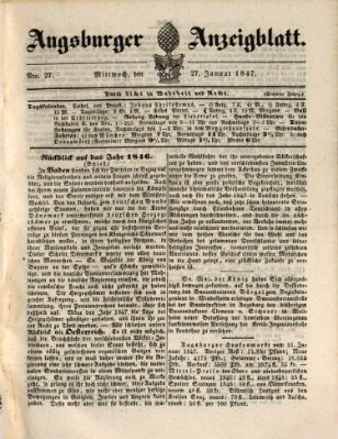 Augsburger Anzeigeblatt Mittwoch 27. Januar 1847