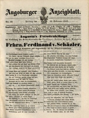 Augsburger Anzeigeblatt Freitag 12. Februar 1847