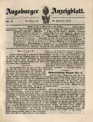 Augsburger Anzeigeblatt Dienstag 16. Februar 1847