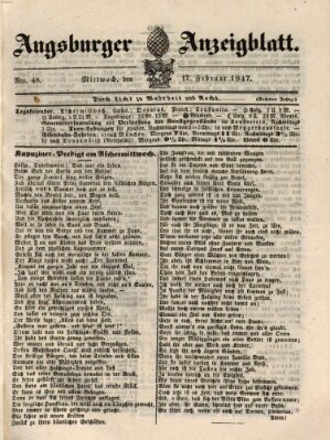 Augsburger Anzeigeblatt Mittwoch 17. Februar 1847