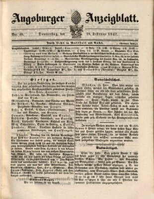 Augsburger Anzeigeblatt Donnerstag 18. Februar 1847