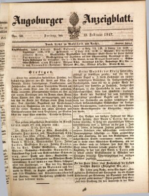 Augsburger Anzeigeblatt Freitag 19. Februar 1847