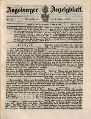 Augsburger Anzeigeblatt Mittwoch 24. Februar 1847