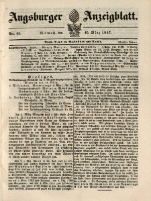 Augsburger Anzeigeblatt Mittwoch 10. März 1847