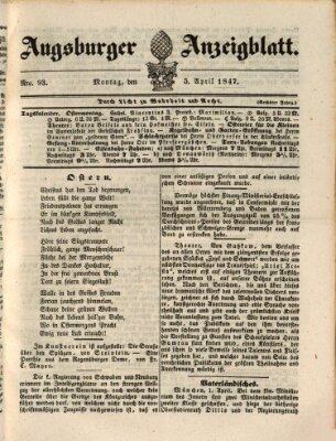 Augsburger Anzeigeblatt Montag 5. April 1847