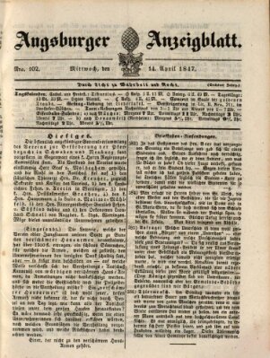 Augsburger Anzeigeblatt Mittwoch 14. April 1847