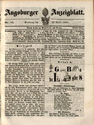 Augsburger Anzeigeblatt Sonntag 25. April 1847