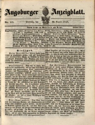 Augsburger Anzeigeblatt Freitag 30. April 1847