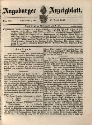 Augsburger Anzeigeblatt Donnerstag 10. Juni 1847