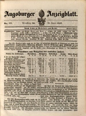 Augsburger Anzeigeblatt Dienstag 29. Juni 1847