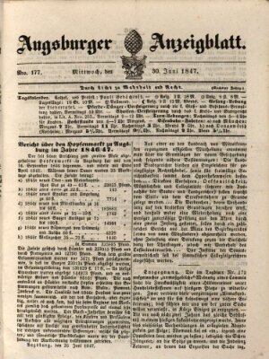 Augsburger Anzeigeblatt Mittwoch 30. Juni 1847