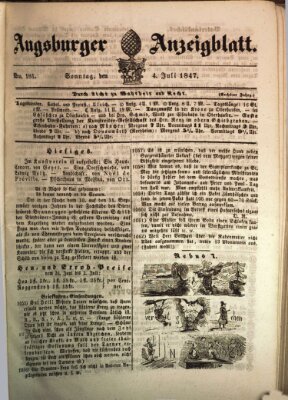 Augsburger Anzeigeblatt Sonntag 4. Juli 1847