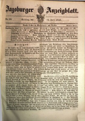 Augsburger Anzeigeblatt Montag 12. Juli 1847