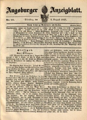 Augsburger Anzeigeblatt Dienstag 3. August 1847