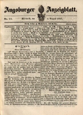 Augsburger Anzeigeblatt Mittwoch 4. August 1847