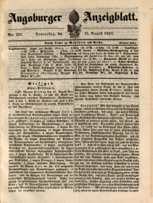 Augsburger Anzeigeblatt Donnerstag 12. August 1847