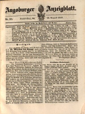 Augsburger Anzeigeblatt Donnerstag 26. August 1847