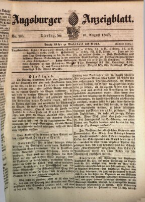 Augsburger Anzeigeblatt Dienstag 31. August 1847